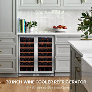 30 Inch Wine Fridge,Built-In or Freestanding Wine Cooler with Digital Temperature Control & Double-Layer Glass Door for Home Office
