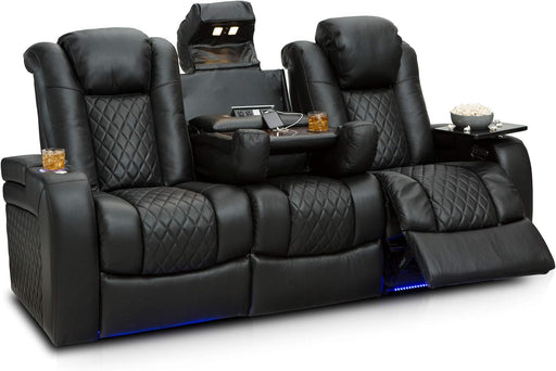 Anthem Home Theater Seating - Italian Leather - Power Recline Sofa - Fold-Down Table - Powered Headrests - Arm Storage - USB Charging - Cup Holders, Black