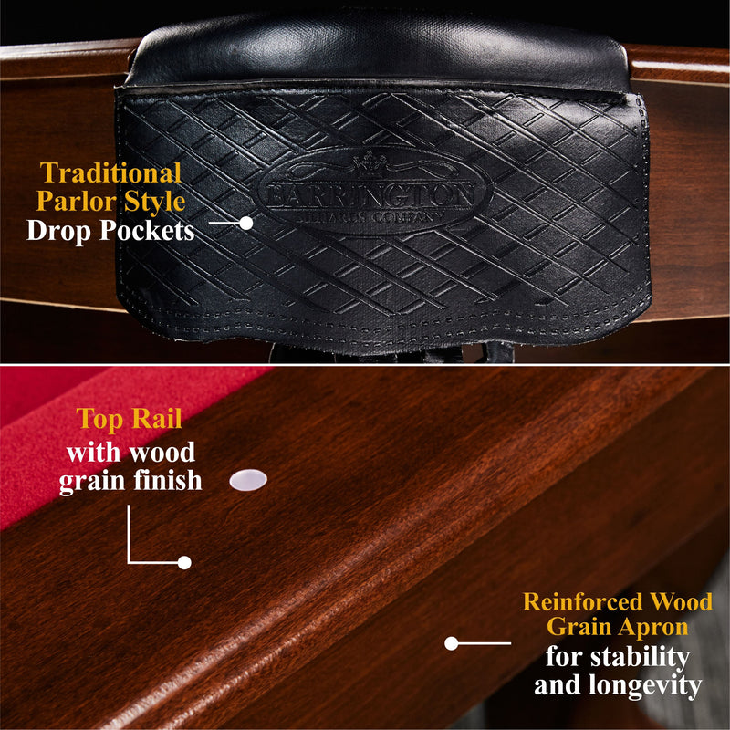 7.5 Ft Billiard Pool Table with Cue Rack, Dartboard, and Game Accessories, Burgundy, by