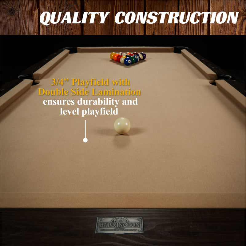 7.5 Ft Billiard Pool Table with Cue Rack, Dartboard, and Game Accessories, Tan, by