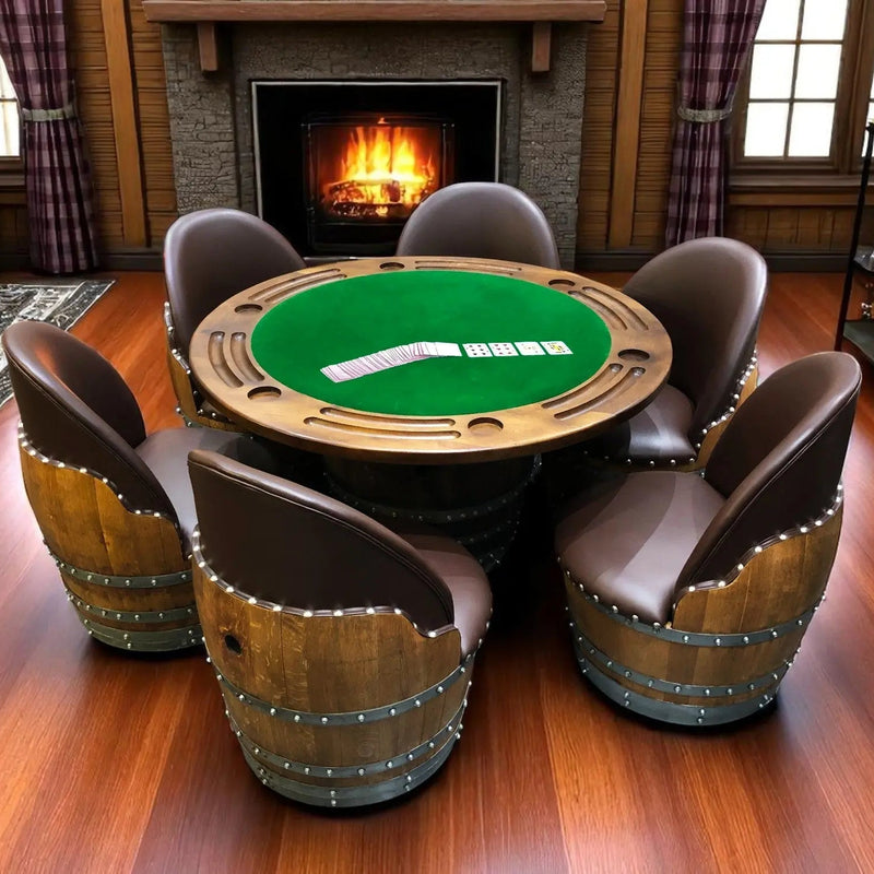 Wine Barrel Poker Set with Removable Dining Top - Game Table & Barrel Chair - Wine Barrel Table for Dining and Poker