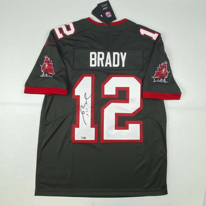 Autographed/Signed Tom Brady Tampa Bay Buccaneers Pewter Grey Authentic Nike Limited Football Jersey Fanatics COA/LOA