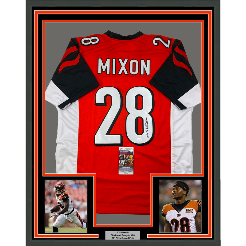 Framed Autographed/Signed Joe Mixon 35x39 Cincinnati Orange Football Jersey JSA COA