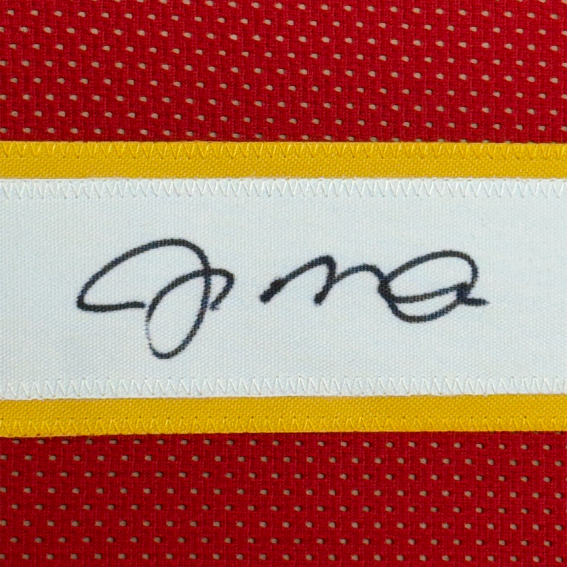 Framed Autographed/Signed Joe Montana 35x39 Kansas City Chiefs Red Football Jersey JSA COA