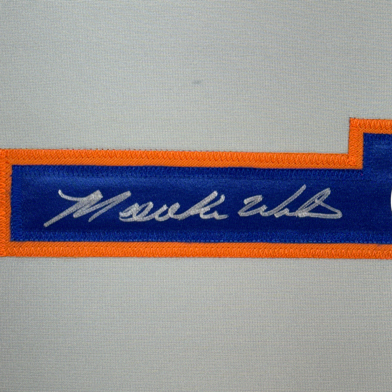 Framed Autographed/Signed Mookie Wilson 35x39 New York Grey Baseball Jersey JSA COA