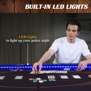 Barrington 10 Player Folding Poker Table with LED Lights – No Assembly Required, Casino Style with Steel Cup Holders & Padded Rails