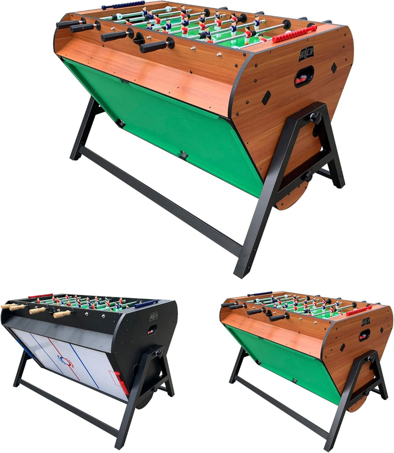Triplex 55" 3-In-1 Swivel Multi Game Table – Foosball, Air Hockey & Billiards Combo – Telescopic Rods, Premium Accessories & Durable Design for Home Game Rooms