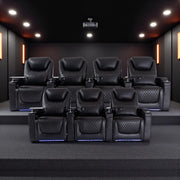 Home Theater Seating Seats, Theater Recliner Chair Sofa Game Movie Theater Chairs with 7 Colors Ambient Lighting, Lumbar Pillow, Side Pocket, Tray Table, Power Recline, Black