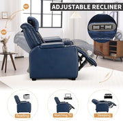 Power Home Theater Seating Recliner Chairs Set of 3, PU Leather Recliner & Cup Holder, Electric Movie Theater Reclining Chairs with Adjustable Headrest, Blue LED, Hidden Arm Storage (Black-Blue)