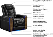 Valencia Tuscany Executive Premier Home Theater Seating with Heat & Massage, Top Grain Italian Nappa 11000 Leather Power Recliner Chair with Headrest & Lumbar Support (Row of 2, Black)