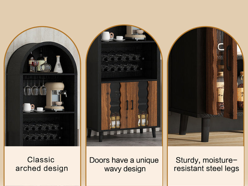 71' Farmhouse Arched Wine Bar Cabinet