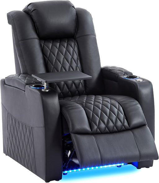 Leather Home Theater Seating, Classic Series Game Seats Movie Theater Chairs Recliner Sofa with Type-C USB Charger Port, Bedroom Sofa Chair for Living Room (Black, Row of 1)