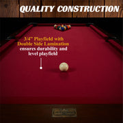 7.5 Ft Billiard Pool Table with Cue Rack, Dartboard, and Game Accessories, Burgundy, by