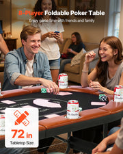 Foldable Poker Table, 8 Player 72 in Folding Casino Leisure Table with Padded Rails and Cup Holders, Oval Portable Game Tables with Felt & Metal Legs, for Texas Holdeem Game and Blackjack