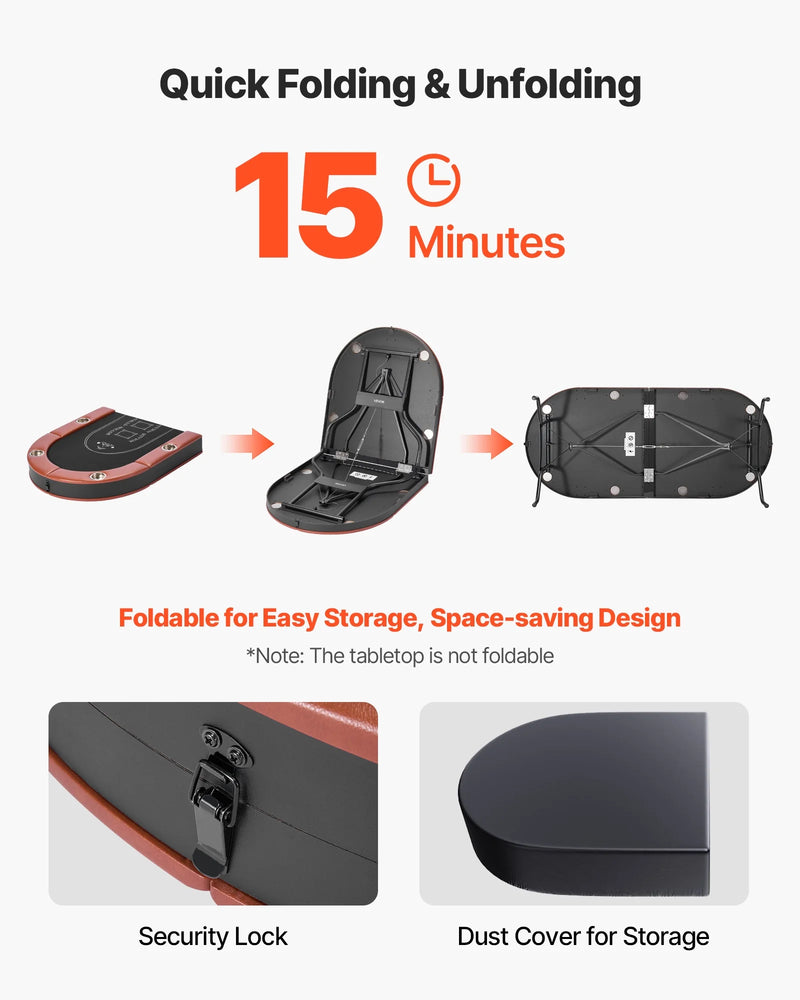 Foldable Poker Table, 8 Player 72 in Folding Casino Leisure Table with Padded Rails and Cup Holders, Oval Portable Game Tables with Felt & Metal Legs, for Texas Holdeem Game and Blackjack