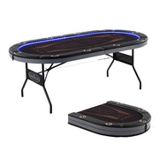 Barrington 10 Player Folding Poker Table with LED Lights – No Assembly Required, Casino Style with Steel Cup Holders & Padded Rails