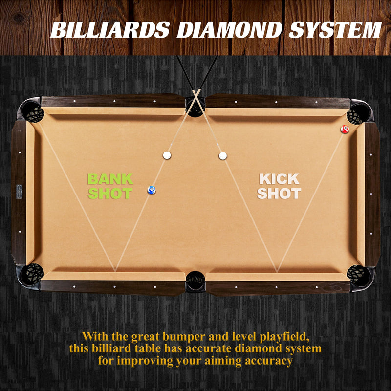 7.5 Ft Billiard Pool Table with Cue Rack, Dartboard, and Game Accessories, Tan, by