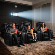 Power Recliner Chair Set of 3, Electric Soft Leather Reclining Home Theater Seating - USB Ports, Cup Holders, Hidden Arm Storage Movie & Media Room Chairs (Black)