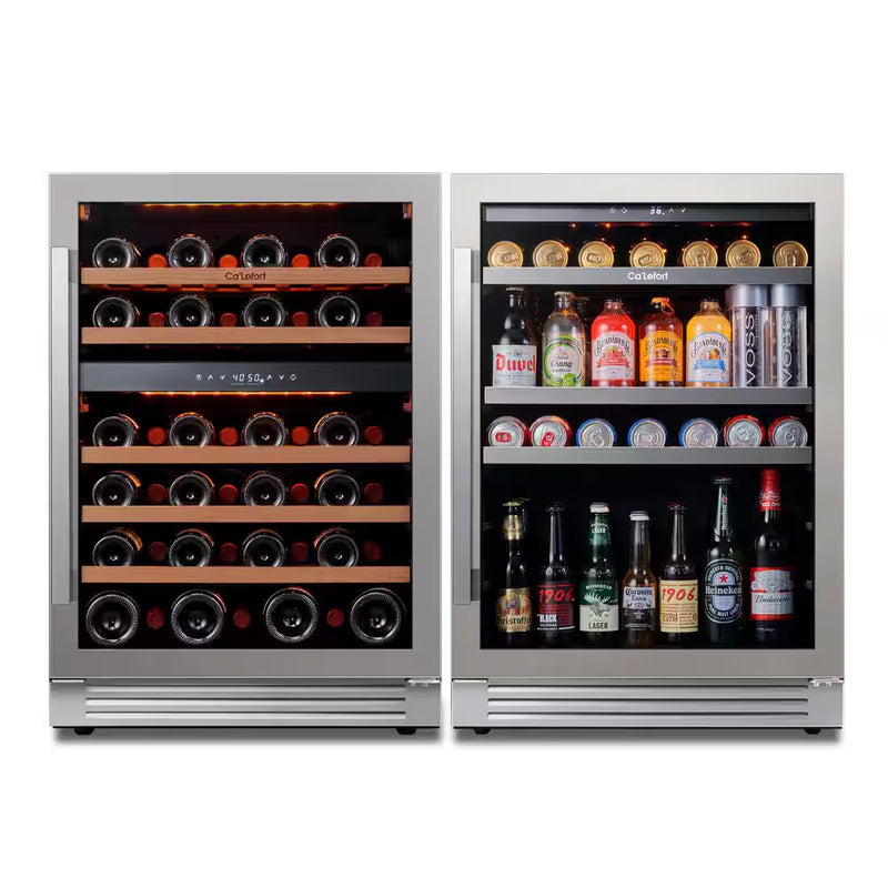 48 In. Triple Zone 46-Wine Bottles and 220-Cans Beverage and Wine Cooler Side-By-Side Refrigerator Frost Free in Black
