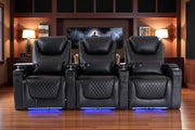 Home Theater Seating Seats, Theater Recliner Chair Sofa Game Movie Theater Chairs with 7 Colors Ambient Lighting, Lumbar Pillow, Side Pocket, Tray Table, Power Recline, Black