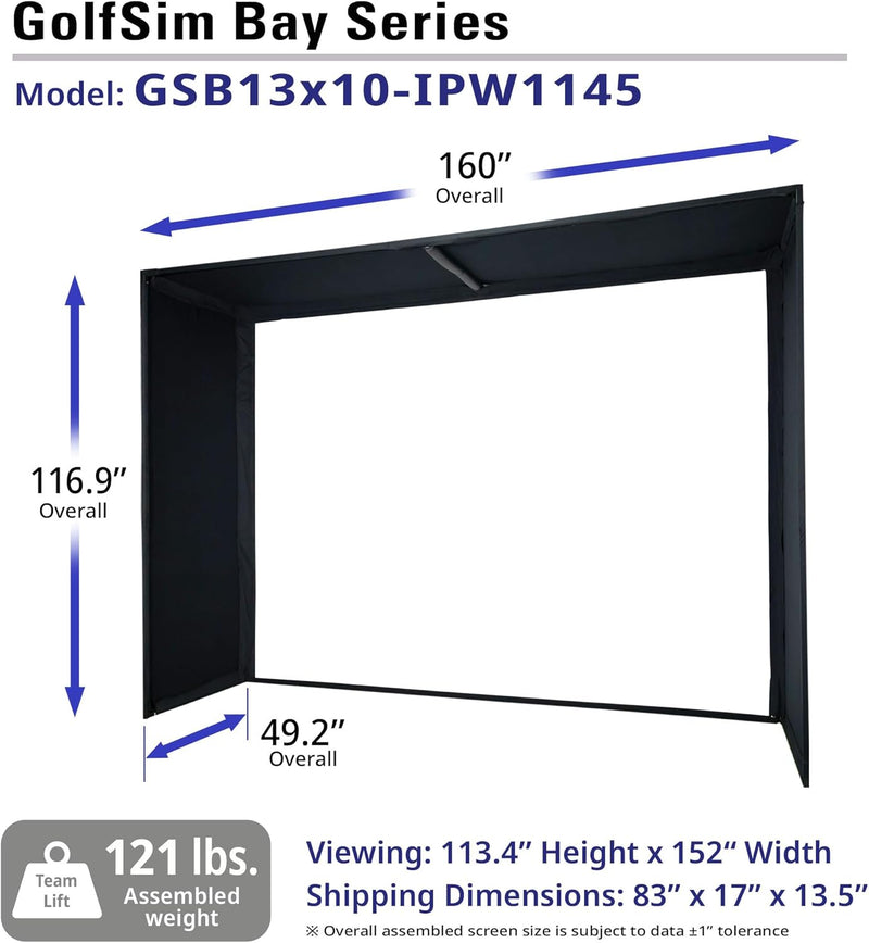 Golf Simulator Impact Screen 13 Ft X 10 Ft – Enclosed Golf Hitting Screen for Training & Multi-Sport Simulation, Golfsim Bay, GSB13X10-IPW1145