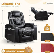 Power Recliner Chair Set of 3, Electric Soft Leather Reclining Home Theater Seating - USB Ports, Cup Holders, Hidden Arm Storage Movie & Media Room Chairs (Black)