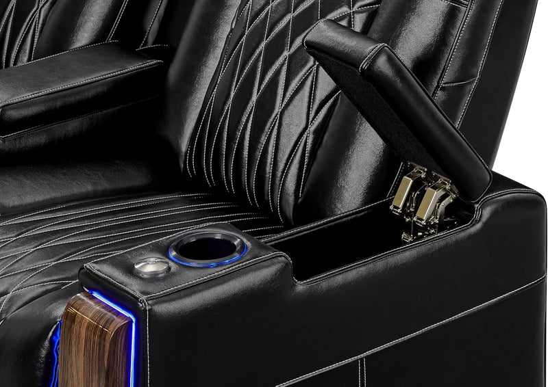 Valencia Tuscany Executive Premier Home Theater Seating with Heat & Massage, Top Grain Italian Nappa 11000 Leather Power Recliner Chair with Headrest & Lumbar Support (Row of 2, Black)