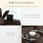 Apex Home Theater Seating, Living Room, Powered Headrest, Powered Lumbar, Powered Recline, Italian Leather, USB Charging, Row of 2, Brown