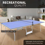9 Ft. Blue Table Tennis Table Foldable and Ping Pong Table Set for Indoor and Outdoor Games W/Net, 2 Paddles and 3 Balls