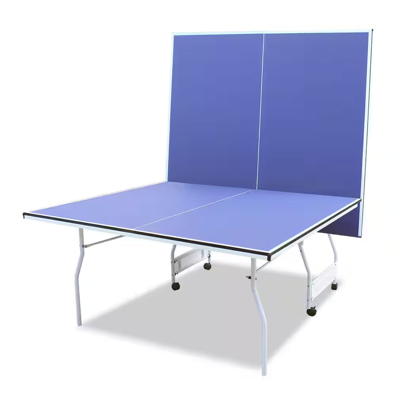 9 Ft. Blue Table Tennis Table Foldable and Ping Pong Table Set for Indoor and Outdoor Games W/Net, 2 Paddles and 3 Balls