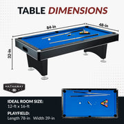 Hustler 7-Foot Pool Table with Blue Felt, Internal Ball Return System, Easy Assembly, Pool Cues and Chalk