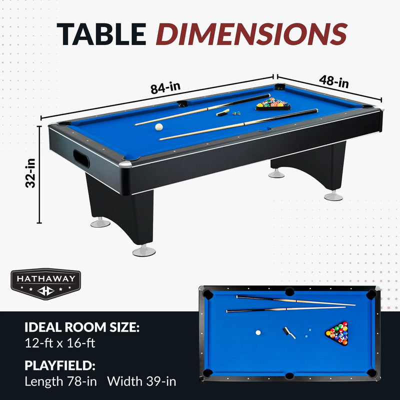 Hustler 7-Foot Pool Table with Blue Felt, Internal Ball Return System, Easy Assembly, Pool Cues and Chalk