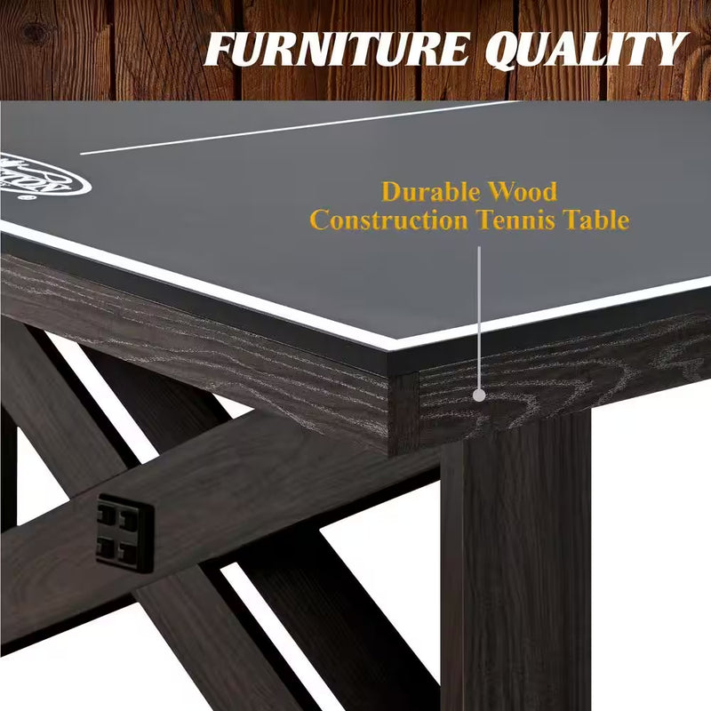 9 Ft. Fremont Indoor Ping Pong Tennis Table, Official Size Furniture Quality with Metal Net and Storage Drawer