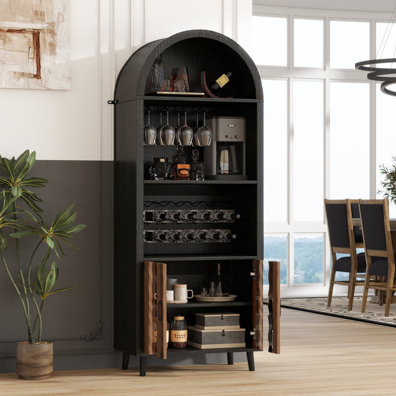 71' Farmhouse Arched Wine Bar Cabinet
