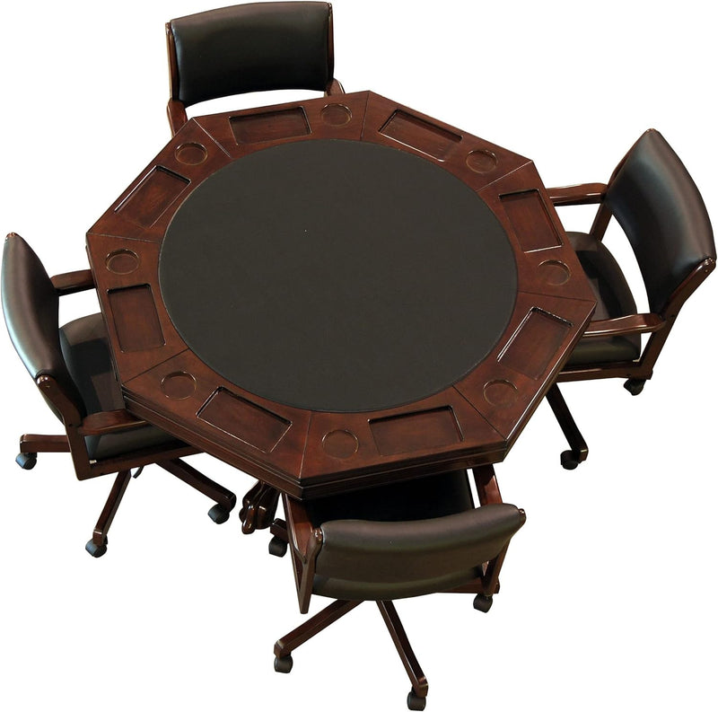 3-In1 Combination Game & Dining Table Set with 4 Rocker-Swivel Chairs- (Mahogany Finish)