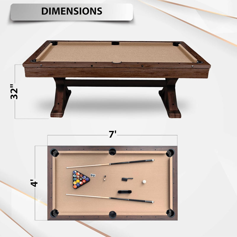 7 FT 3 in 1 Multi Game Pool Table with Dining Top Pool Table Ping Pong Table Combo, Includes Accessories and Tennis Paddles.