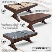 7 FT 3 in 1 Multi Game Pool Table with Dining Top Pool Table Ping Pong Table Combo, Includes Accessories and Tennis Paddles.