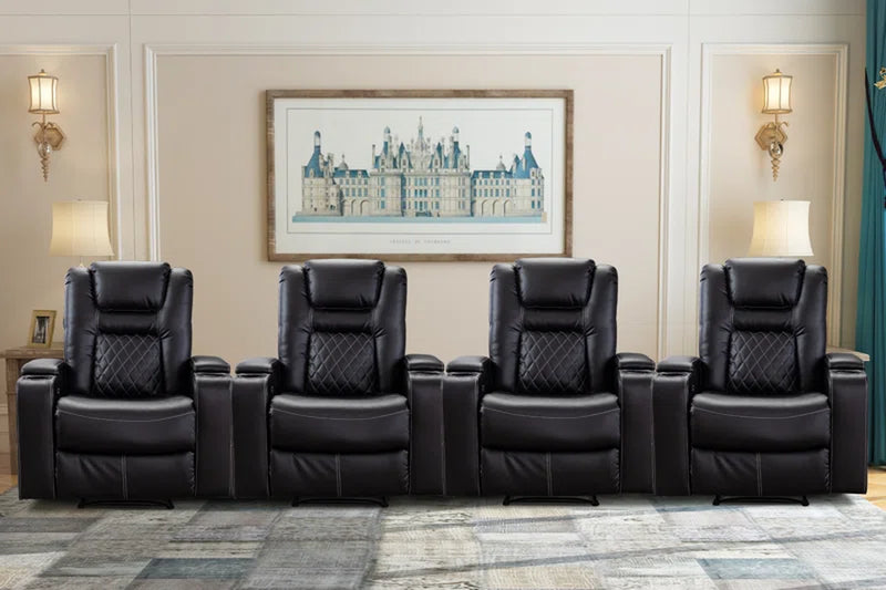 36.22" W Luxury Individual Seat Top Faux Leather Home Theater Seat Recliners Quadruple Seat with USB & Dual Cup Holders & Arm Storage (Set of 4)
