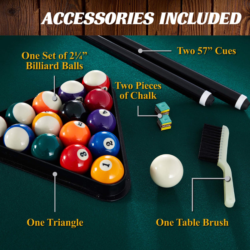 7.25 Ft Winstead Pool Table - Full Size Billiard Table with Complete Accessories Set, Green, by