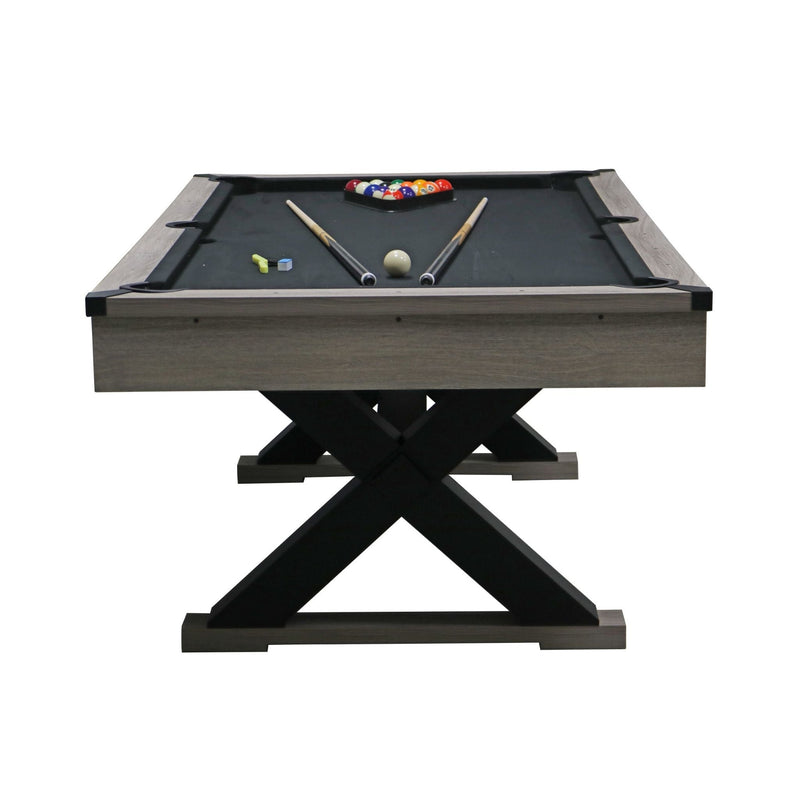 Large 84-Inch Rustic Gray Pool Table With Cues, Balls And X-Legs (SAK54361)
