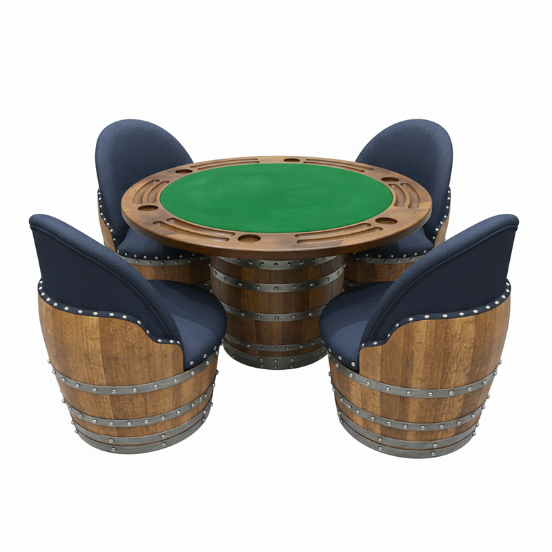 Wine Barrel Poker Set with Removable Dining Top - Game Table & Barrel Chair - Wine Barrel Table for Dining and Poker