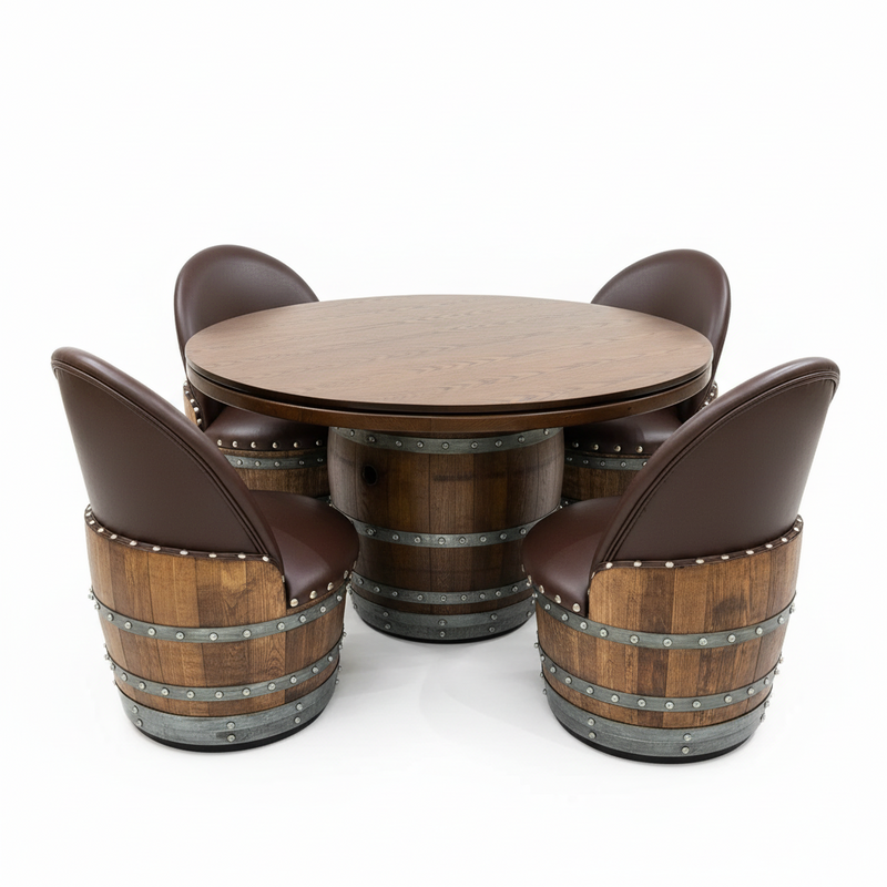 Wine Barrel Poker Set with Removable Dining Top - Game Table & Barrel Chair - Wine Barrel Table for Dining and Poker