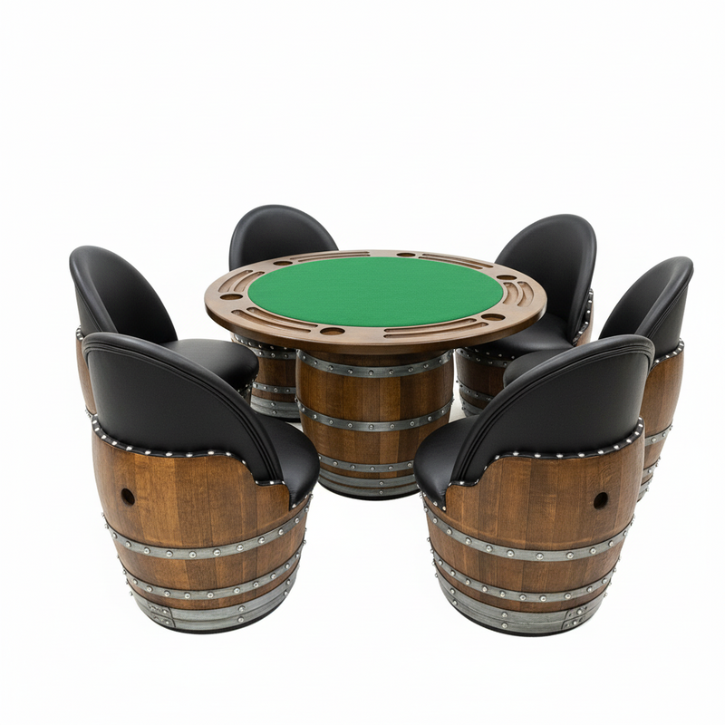 Wine Barrel Poker Set with Removable Dining Top - Game Table & Barrel Chair - Wine Barrel Table for Dining and Poker