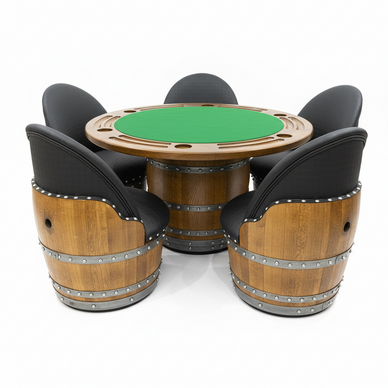 Wine Barrel Poker Set with Removable Dining Top - Game Table & Barrel Chair - Wine Barrel Table for Dining and Poker